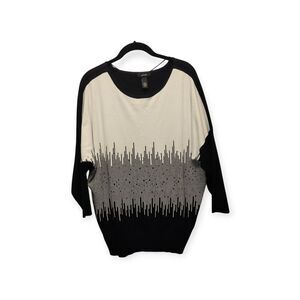 Alfani Black/Cream Embellished 3/4 Batwing Sleeve Pullover Sweater XXL PLUS NEW